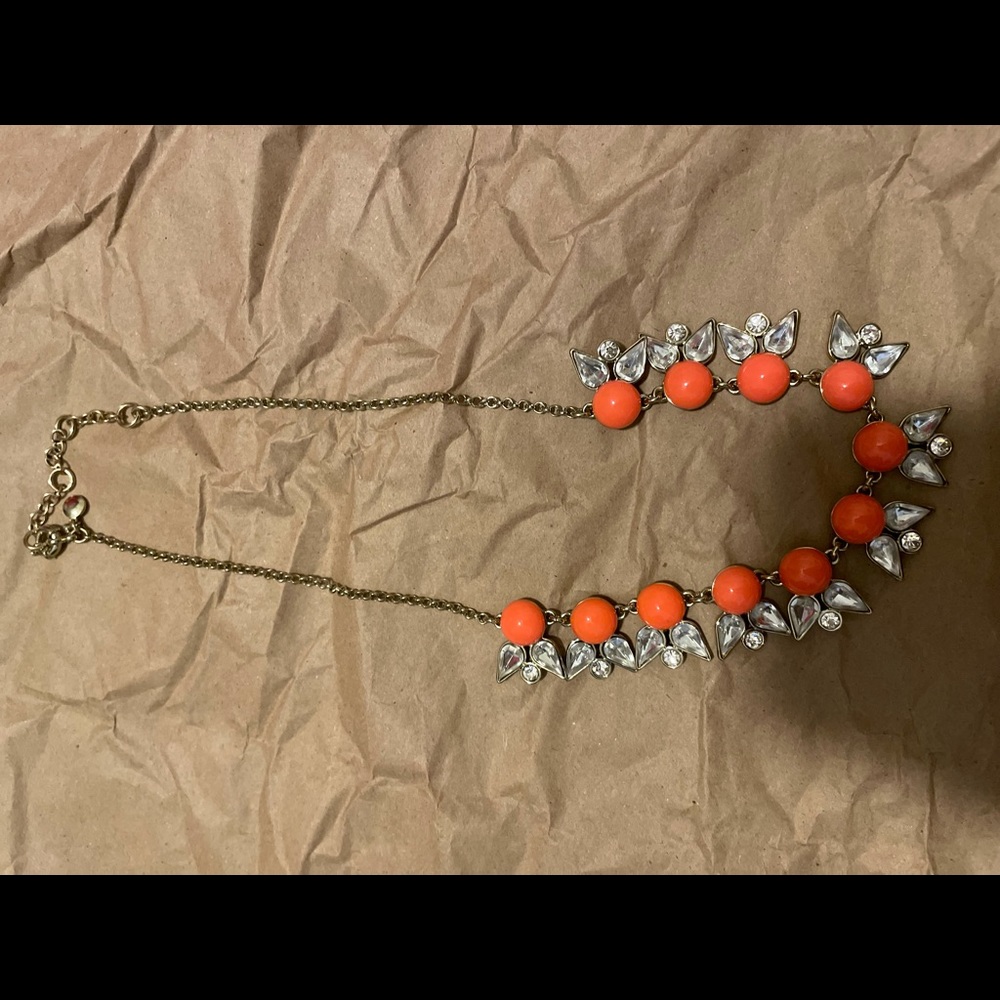 Jcrew Orange Coral Jewel Statement Necklace
